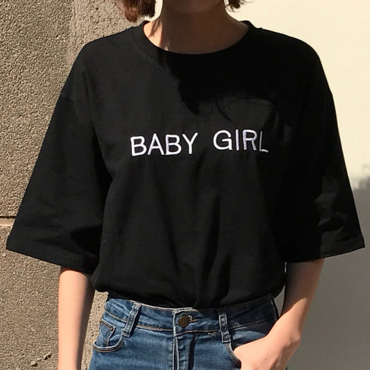 2018 New Korean Cute Letters Embroidery Short Sleeve T-shirt Women Casual Loose Summer Tee Shirt