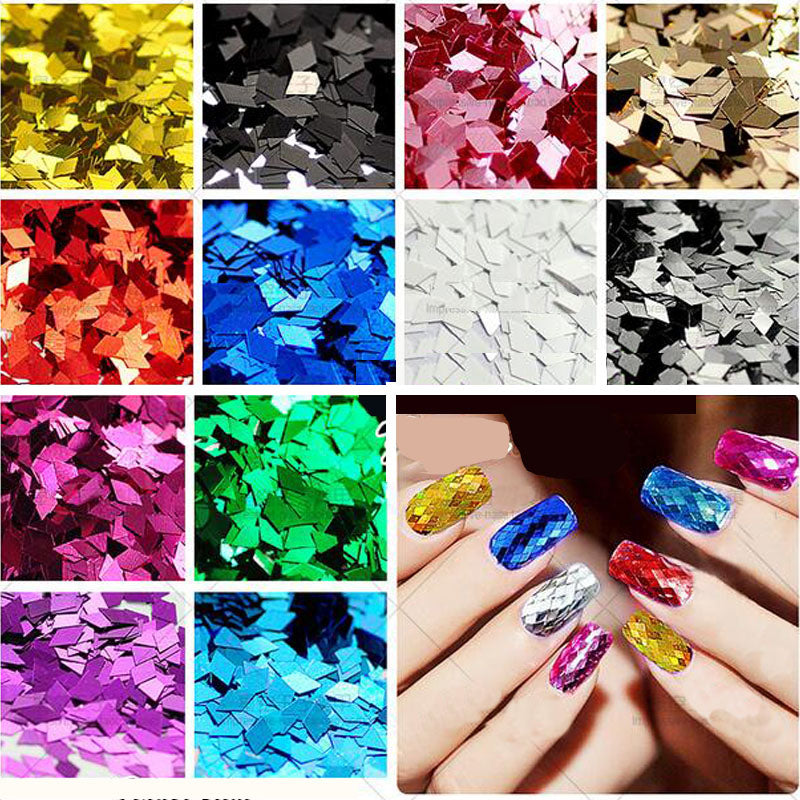 3D Nail Rhombus  Glitter Diamond Shinny Gold Blue Silver Powder Dust Tip Rhinestone Manicure Tools Nail Art Decoration 4g/pcs