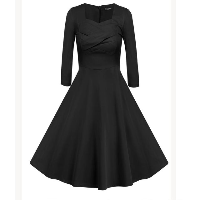 ACEVOG Brand 1950s Dress Autumn Spring 3/4 Sleeve Women Fashion Elegant Vintage Rockabilly Floral Swing Party Dresses 4 Styles