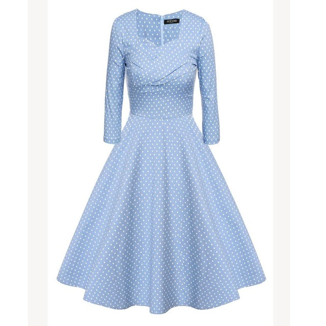 ACEVOG Brand 1950s Dress Autumn Spring 3/4 Sleeve Women Fashion Elegant Vintage Rockabilly Floral Swing Party Dresses 4 Styles