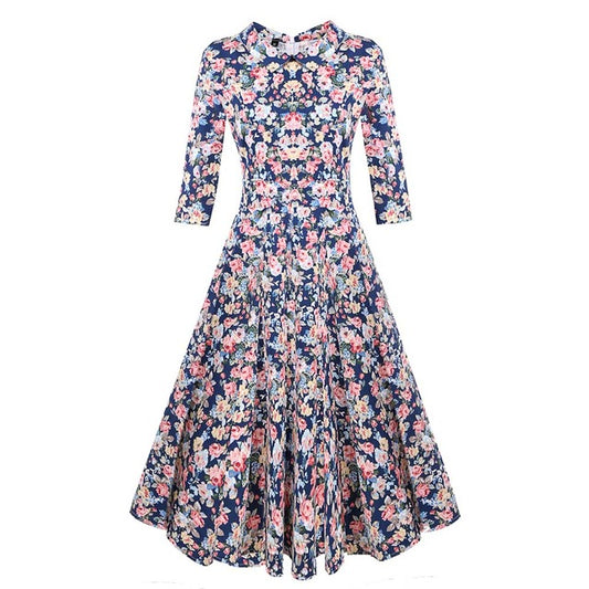 ACEVOG Brand 1950s Dress Autumn Spring 3/4 Sleeve Women Fashion Elegant Vintage Rockabilly Floral Swing Party Dresses 4 Styles