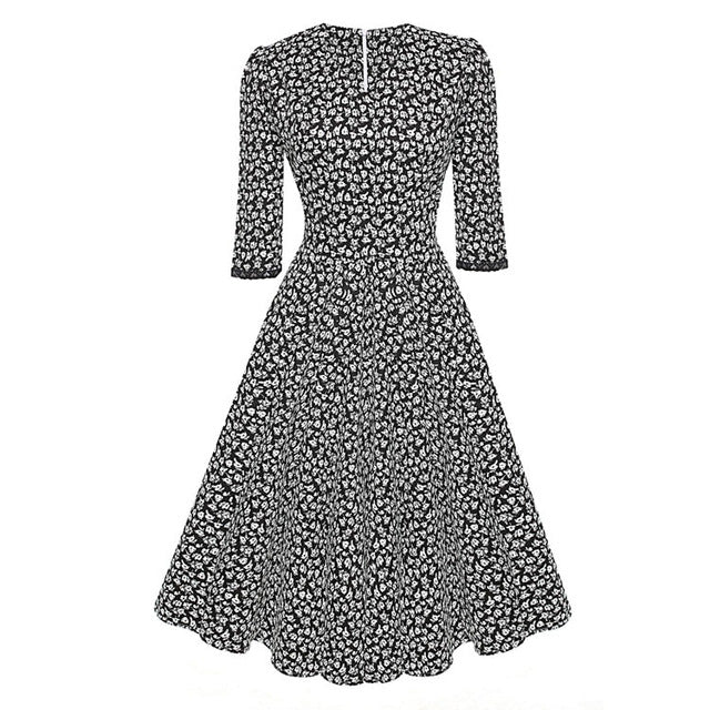 ACEVOG Brand 1950s Dress Autumn Spring 3/4 Sleeve Women Fashion Elegant Vintage Rockabilly Floral Swing Party Dresses 4 Styles