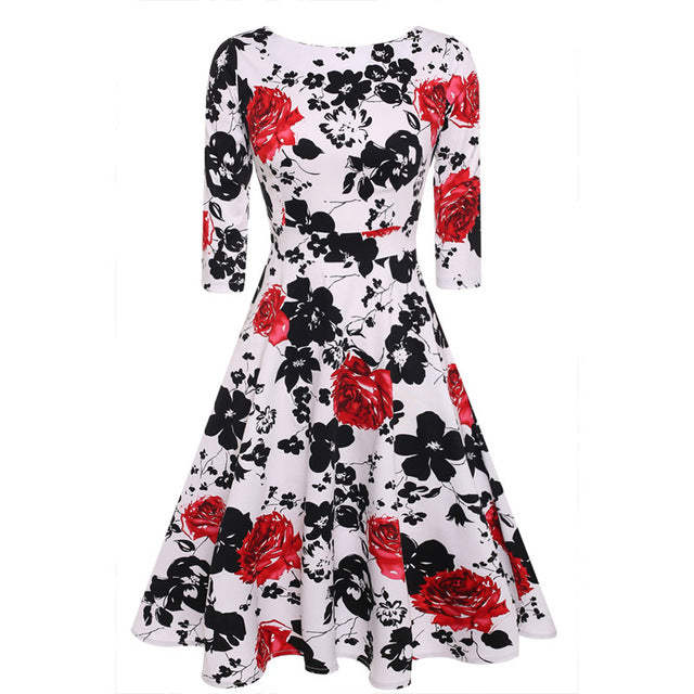 ACEVOG Brand 1950s Dress Autumn Spring 3/4 Sleeve Women Fashion Elegant Vintage Rockabilly Floral Swing Party Dresses 4 Styles