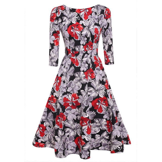 ACEVOG Brand 1950s Dress Autumn Spring 3/4 Sleeve Women Fashion Elegant Vintage Rockabilly Floral Swing Party Dresses 4 Styles