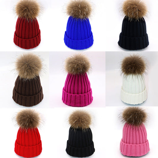 Arherigele Fur Ball Cap Pom Poms Winter Hat for Women Girl 's Hat Knitted Beanies Cap Thick Female Cap Women's Skullies Beanies
