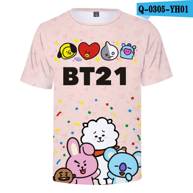 Bangtan Boys 3D T shirt Women Summer Anime Short Sleeve T-shirts BTS Funny Cartoon Printing Tops and Tees For Men and Women