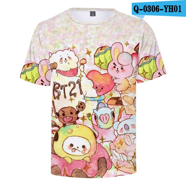 Bangtan Boys 3D T shirt Women Summer Anime Short Sleeve T-shirts BTS Funny Cartoon Printing Tops and Tees For Men and Women