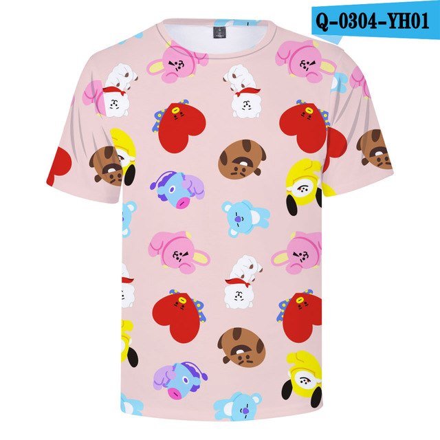 Bangtan Boys 3D T shirt Women Summer Anime Short Sleeve T-shirts BTS Funny Cartoon Printing Tops and Tees For Men and Women