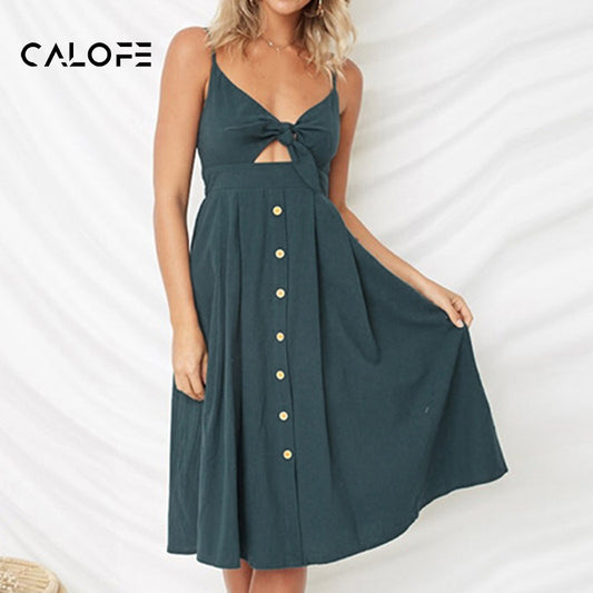 CALOFE Sexy Party Dress Women Sexy Bodycon Ladies Sundress Spaghetti Strap Backless Bandage Dress Female V-Neck Printed Dresses