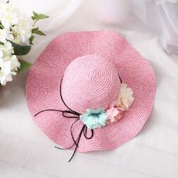 FLYBER Bohe Straw Sun Hats for Women Flowers Decro Summer Wave Wide Brim UV Protection Girls Foldable Chapeau Femme Beach Hats