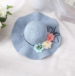 FLYBER Bohe Straw Sun Hats for Women Flowers Decro Summer Wave Wide Brim UV Protection Girls Foldable Chapeau Femme Beach Hats