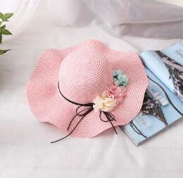 FLYBER Bohe Straw Sun Hats for Women Flowers Decro Summer Wave Wide Brim UV Protection Girls Foldable Chapeau Femme Beach Hats