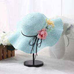FLYBER Bohe Straw Sun Hats for Women Flowers Decro Summer Wave Wide Brim UV Protection Girls Foldable Chapeau Femme Beach Hats