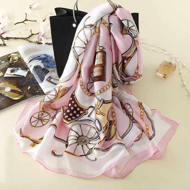 Fashion Bandana Long Shawls Colors Royal Carriage Printing Silk Scarf Luxury Brand Flower Scarves Black Women Scarf With Beach