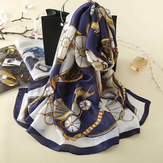 Fashion Bandana Long Shawls Colors Royal Carriage Printing Silk Scarf Luxury Brand Flower Scarves Black Women Scarf With Beach