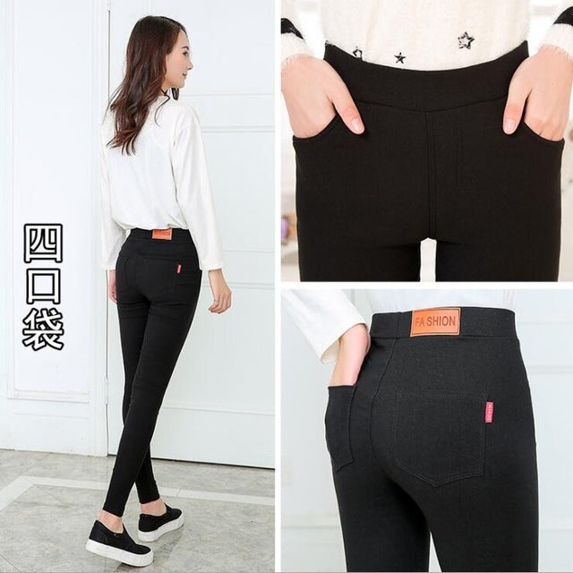 Fashion Women Casual Stretch Denim Jeans Leggings Jeggings Pencil Pants Black thickening Skinny Leggings Jeans Womens Clothing