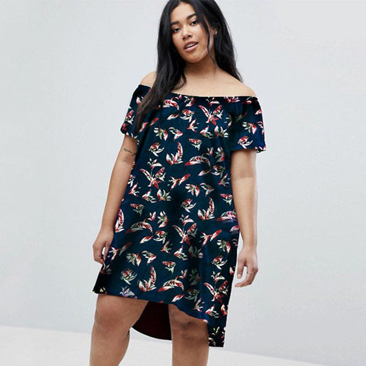 Fashion plus size women's fat mm word collar summer dress 2018 new printing loose women's dress plus size women 5XL 6XL vestidos