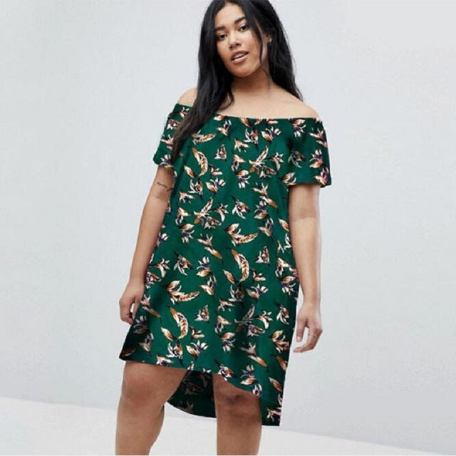 Fashion plus size women's fat mm word collar summer dress 2018 new printing loose women's dress plus size women 5XL 6XL vestidos