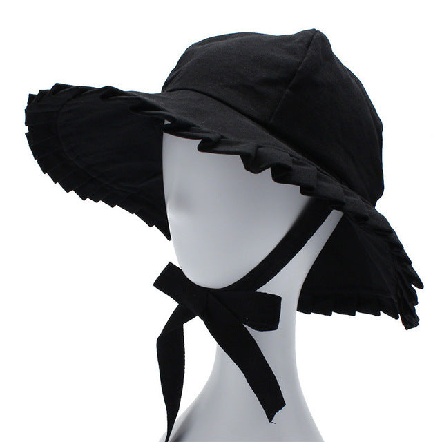 Foldable Cotton Beach Sun Hats For Women Fashion Design Women Foldable Brimmed Straw Hat Pleated Breathable Outdoor Cap