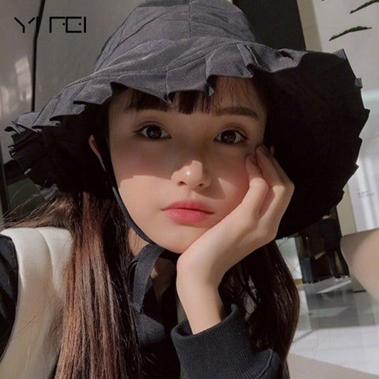 Foldable Cotton Beach Sun Hats For Women Fashion Design Women Foldable Brimmed Straw Hat Pleated Breathable Outdoor Cap