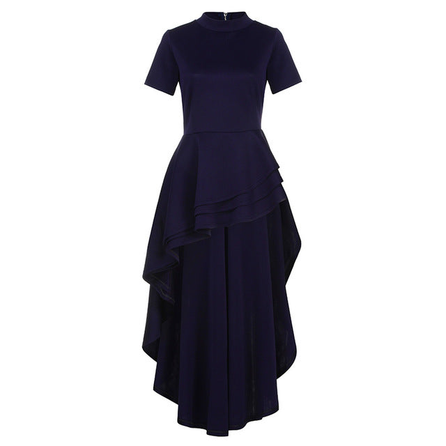 Free Ostrich Women Short Sleeve High Low Peplum Dress Bodycon Casual Party Club Dress Casual O NECK dress vestidos D0235