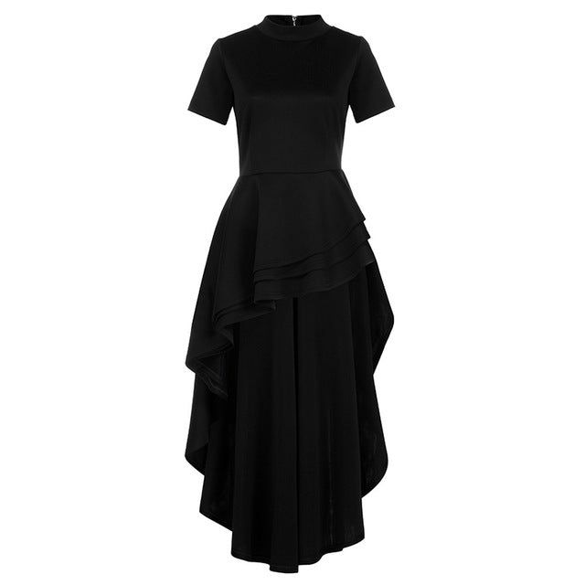 Free Ostrich Women Short Sleeve High Low Peplum Dress Bodycon Casual Party Club Dress Casual O NECK dress vestidos D0235
