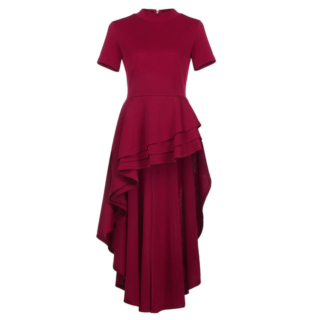 Free Ostrich Women Short Sleeve High Low Peplum Dress Bodycon Casual Party Club Dress Casual O NECK dress vestidos D0235