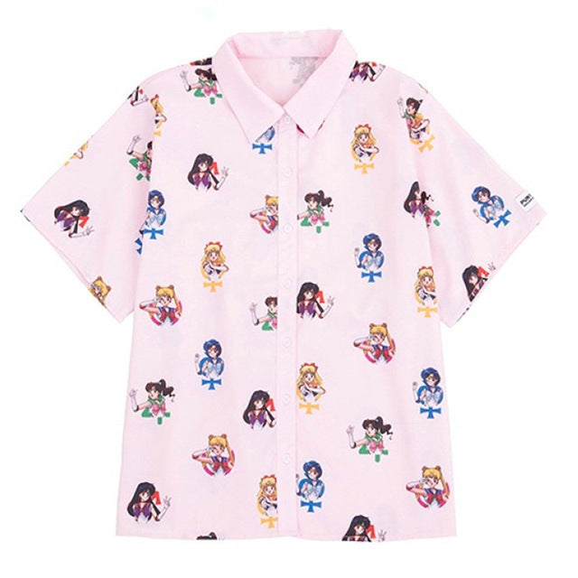 Gagarich Sailor Moon Pink Short Sleeve Shirts Harajuku T Shirt Women Clothes 2018 Cosplay Cute Kawaii  Tops