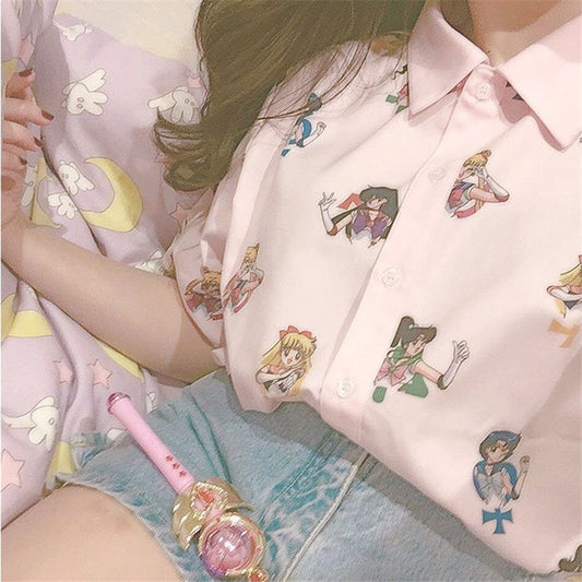 Gagarich Sailor Moon Pink Short Sleeve Shirts Harajuku T Shirt Women Clothes 2018 Cosplay Cute Kawaii  Tops