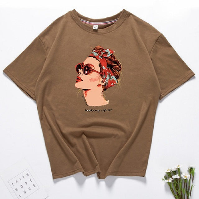 Harajuku Fashion Graphic Print Cotton T Shirt Women Streetwear Short Sleeve O Neck Summer Tops 2018 Kawaii