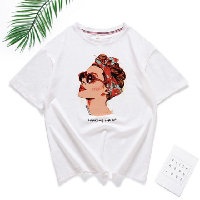 Harajuku Fashion Graphic Print Cotton T Shirt Women Streetwear Short Sleeve O Neck Summer Tops 2018 Kawaii