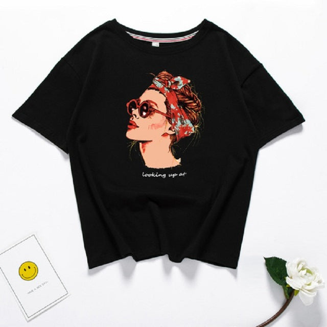 Harajuku Fashion Graphic Print Cotton T Shirt Women Streetwear Short Sleeve O Neck Summer Tops 2018 Kawaii