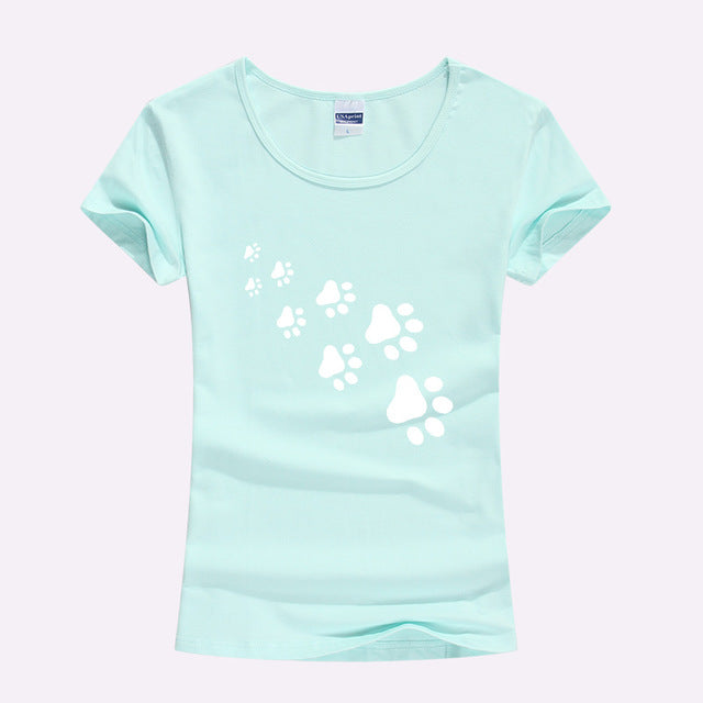KOLVONANIG 2017 Summer Cat Paws Print Women Tshirt Cotton Funny Slim T Shirt For Lady Top Tee T-shirt For Girls Kawaii T-Shirt