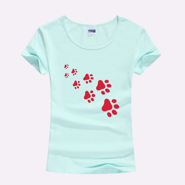 KOLVONANIG 2017 Summer Cat Paws Print Women Tshirt Cotton Funny Slim T Shirt For Lady Top Tee T-shirt For Girls Kawaii T-Shirt