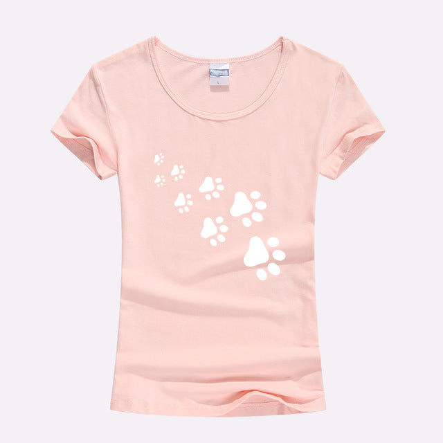 KOLVONANIG 2017 Summer Cat Paws Print Women Tshirt Cotton Funny Slim T Shirt For Lady Top Tee T-shirt For Girls Kawaii T-Shirt