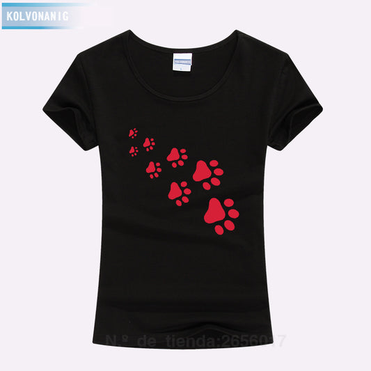KOLVONANIG 2017 Summer Cat Paws Print Women Tshirt Cotton Funny Slim T Shirt For Lady Top Tee T-shirt For Girls Kawaii T-Shirt