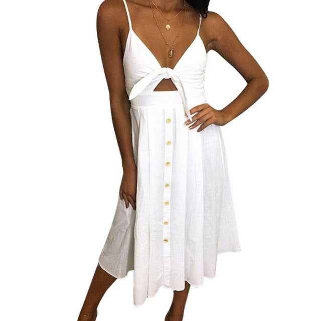 LAAMEI Sexy Party Dress Women Sexy Bodycon Ladies Sundress Spaghetti Strap Backless Bandage Dress Boho V-Neck Summer Dresses