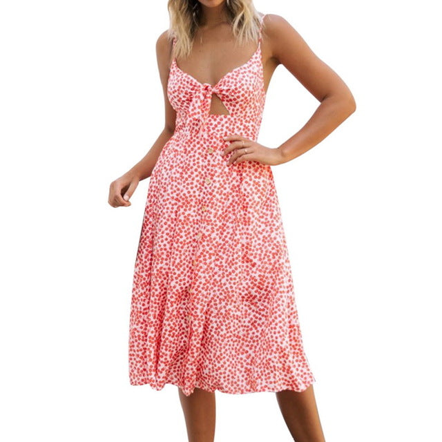 LAAMEI Sexy Party Dress Women Sexy Bodycon Ladies Sundress Spaghetti Strap Backless Bandage Dress Boho V-Neck Summer Dresses