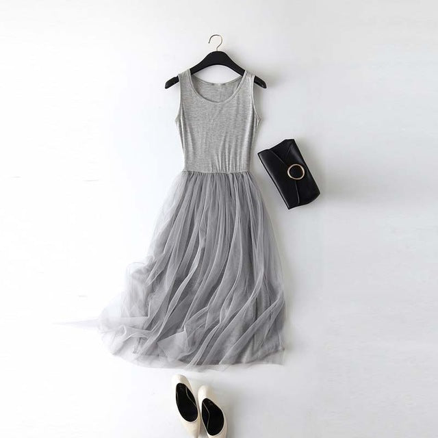 LERFEY Sexy Spaghetti Strap Patchwork Mesh Dress Spring Summer Women Gauze Lace Tank Casual Dresses Sundress Party Vestidos