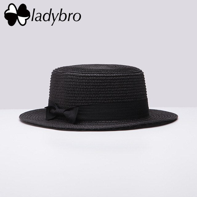 Ladybro 2018 Summer Women Boater Beach Hat Female Casual Panama Hat Lady Brand Classic Bowknot Straw Flat Sun Hat Women Fedora