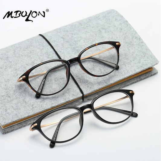MBULON TR-90 Metal Flat Mirror Leisure Full Glasses Frame Unisex Eye Glasses Frames for Women Oval Retro Glasses Oculos