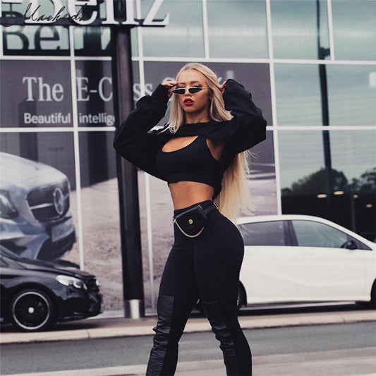 Macheda Fashion Sexy Women Sweatshirt 2018 New O-Neck Solid Crop Long Sleeve Jumper Pullover Coat Casual Sweatshirt Top