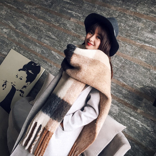 Mingjiebihuo Korean new fashion long scarf shawl female autumn and winter new color mixed wild warm thick fringed scarf