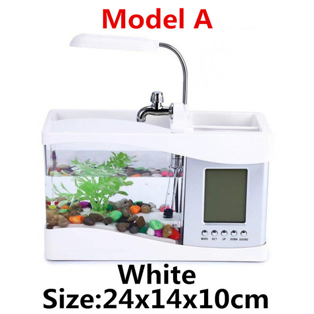 Mini Aquarium Fish Tank USB Aquarium With LED Lamp Light LCD Display Screen and Clock Fish Tank Aquarium Fish Tanks 2 Models