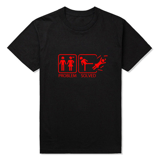 New PROBLEM SOLVED T Shirts Men Cotton Short Sleeve Funny Print Man T-Shirt Free Shipping Mens tshirt Tops