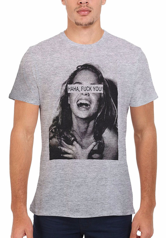 Print T Shirts Short Men HAHA Fck You Smile Girl Funny Cool Novelty Men Unisex Top T Shirt O-Neck Fashion 2018 Tee Shirts