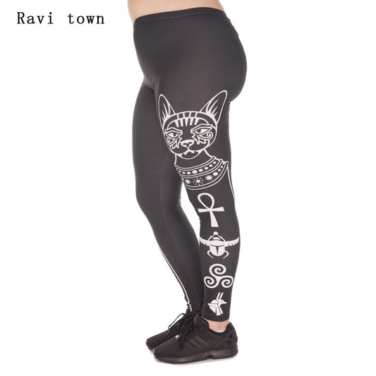 Ravi Town fashion Brand 2017 New Women Grey/Black Leggings Cat printing Large Size polyester clothing loose leggings