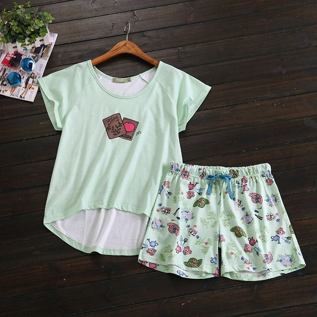 Sexy Summer short pyjamas women shorts Cute cartoon Simple 100% cotton women pajama sets homewear ladies sleepwear nightwear