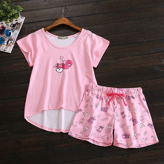 Sexy Summer short pyjamas women shorts Cute cartoon Simple 100% cotton women pajama sets homewear ladies sleepwear nightwear