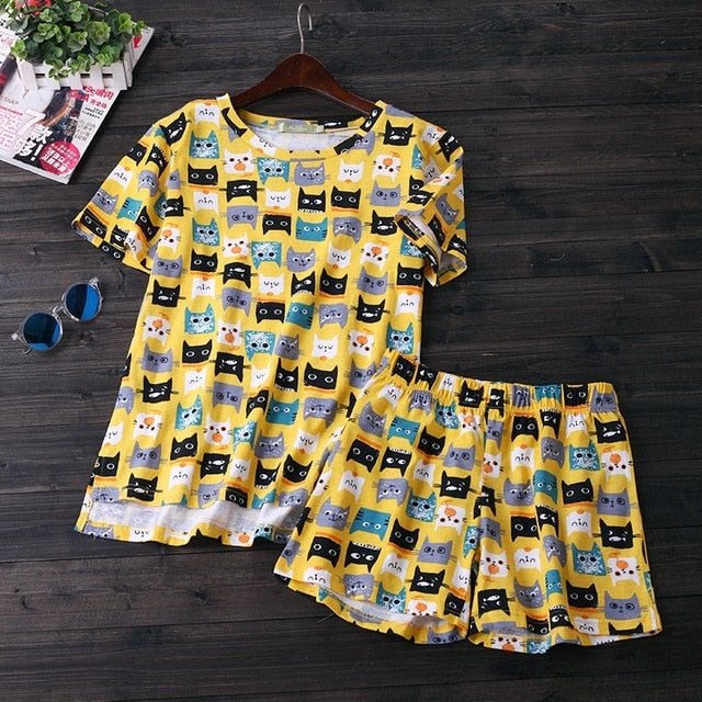 Sexy Summer short pyjamas women shorts Cute cartoon Simple 100% cotton women pajama sets homewear ladies sleepwear nightwear
